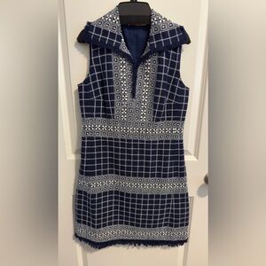 Tory Burch Carlsbad Tweed Dress.   Sleeveless Navy and White. Size 4.  NWOT.